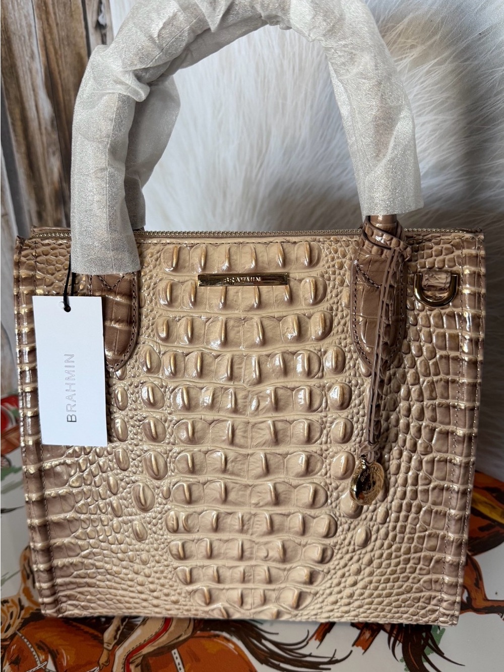HARDTOFIND!! Stunning Neutral NWT Brahmin Small Caroline Sesame Ombré Leather